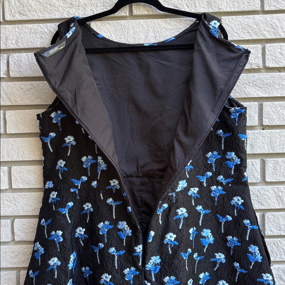 eShakti Black Mini Dress with Blue Floral Embroidery - Picture 9 of 11